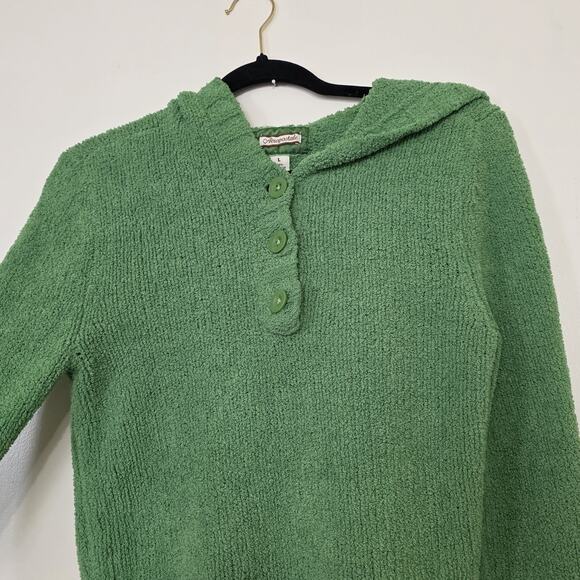 Vintage Aeropostale Fuzzy Sweater Junior L Y2K Babydoll Henley Green Fairy Hood - Picture 2 of 8